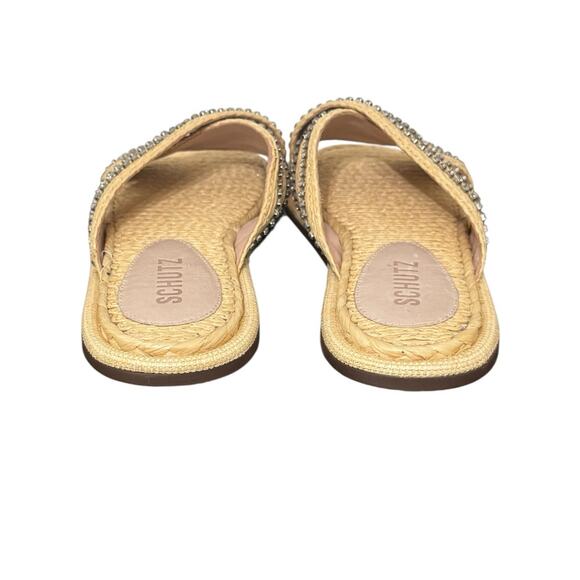 New! Schutz Carlotta Embroidered Straw Rhinestone Sandal Slides - Size 5 - Picture 8 of 12